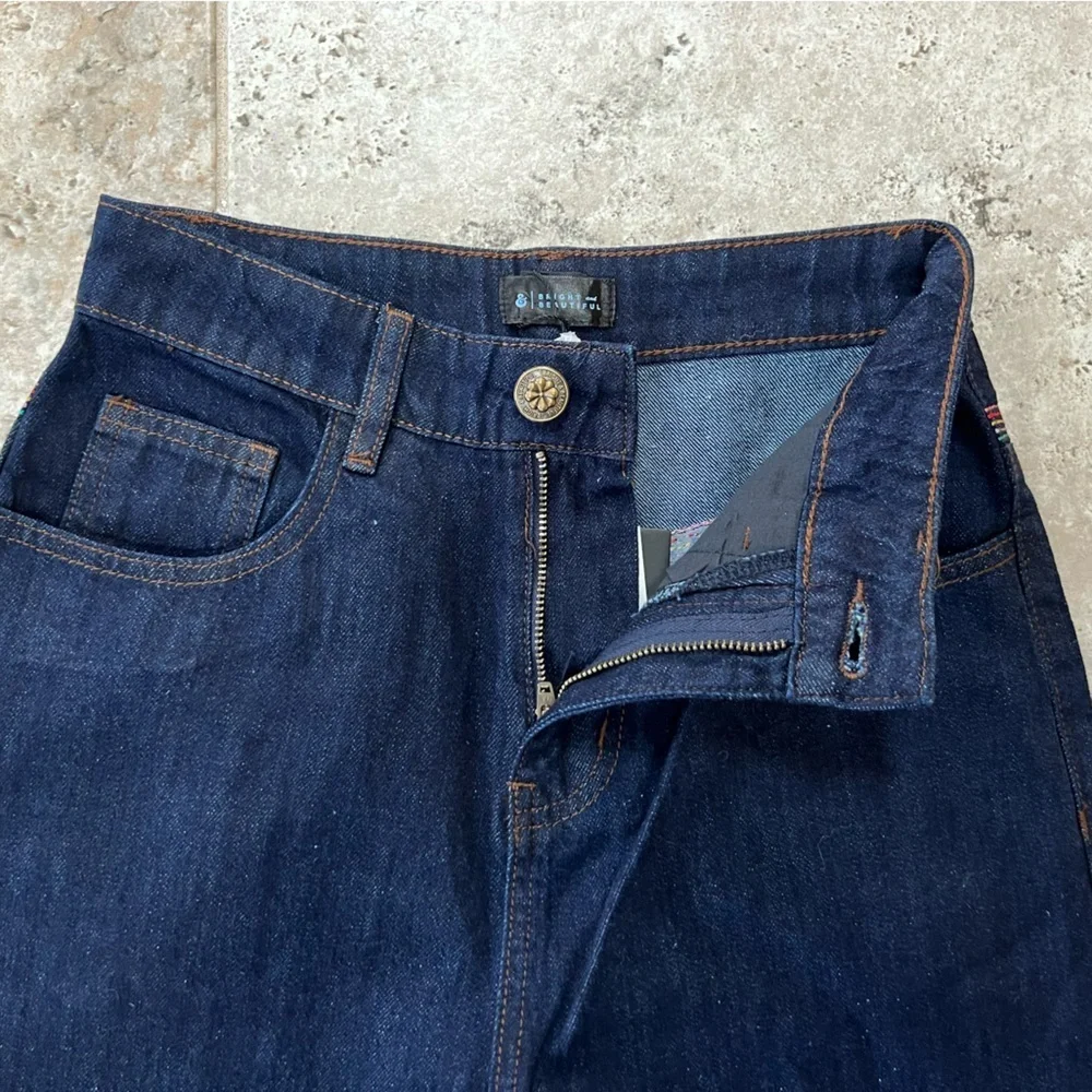 Bright & Beautiful NWT Bijou Rainbow Straight Leg Dark Wash Jeans, XXS/UK6 - Picture 8 of 13